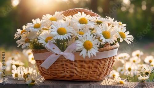 basket of daisies with polka dot ribbon a floral delight