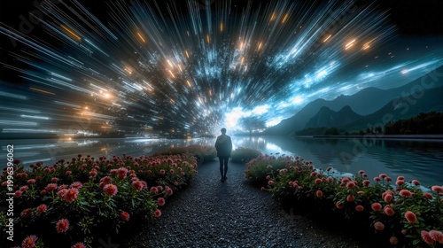 A person walking down a path next to a body of water