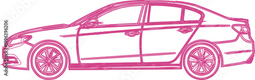 Sedan outline displays a sleek automotive concept.