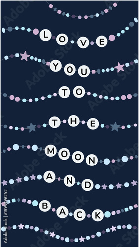 Friendship bracelets space themed. Love you to the moon and back bracelet illustration. Design of our moon era. Collection on space and pop star inspired patterns.