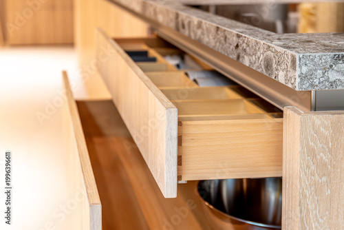 Bild auf Leinwand Modern kitchen interior with a wooden drawer