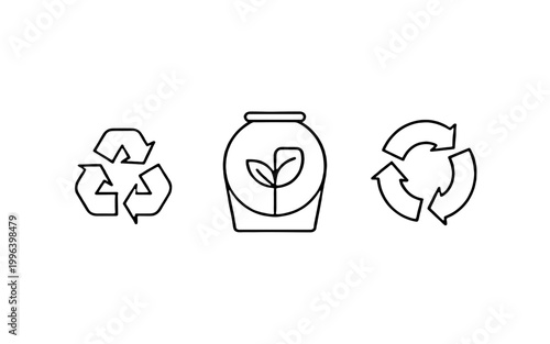 Environmentally friendly design with recycle symbol and growth in jar.