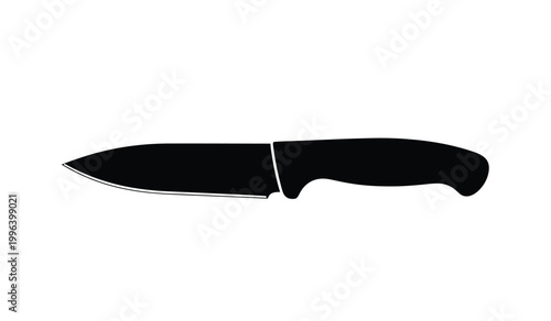 A stark black silhouette of a classic kitchen knife is centered against a plain white background offering a simple elegant silhouette high quality professional