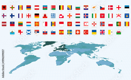 Set of Square Flags of European Countries, Alphabetically Sorted.