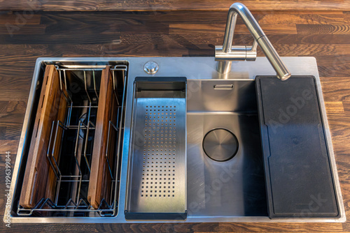 Fotografie Multifunctional stainless steel kitchen sink