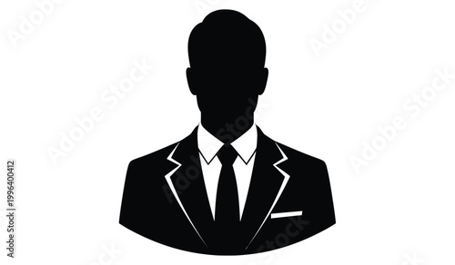 A striking monochromatic depiction of a formally dressed man in a suit and tie presented as a bold silhouette high quality professional detailed modern