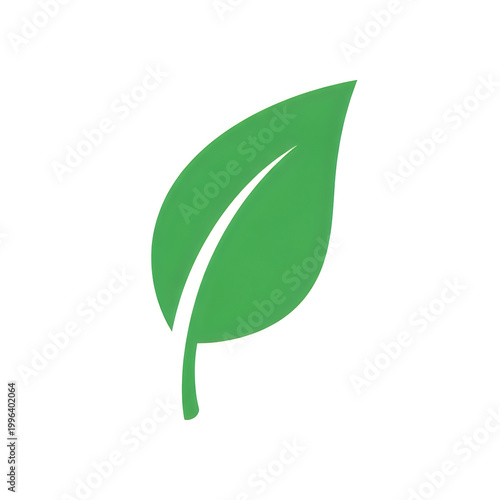 Simple green leaf icon with leaf shape leaf vein environment isolated