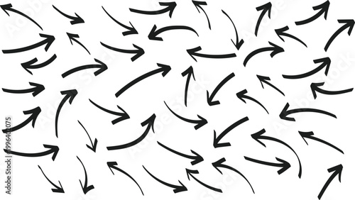 Chaotic black arrows a dense pattern of directional indicators on a white background