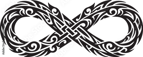 Intricate tribal infinity symbol in black ink