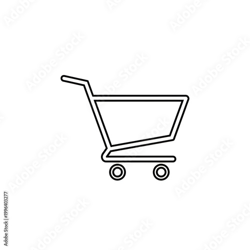 Black line art icon of a shopping cart with black and white ecommerce purchase