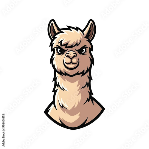Cartoon angry llama face portrait.