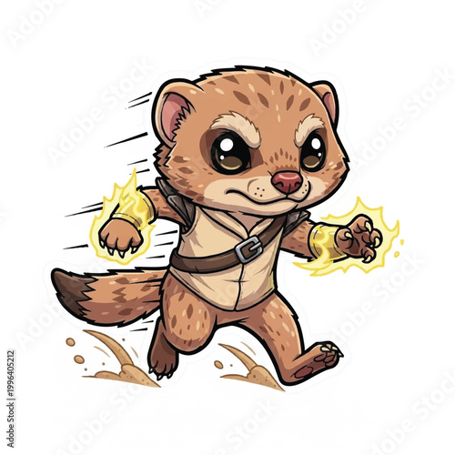 Cartoon ferret in fantasy costume running.