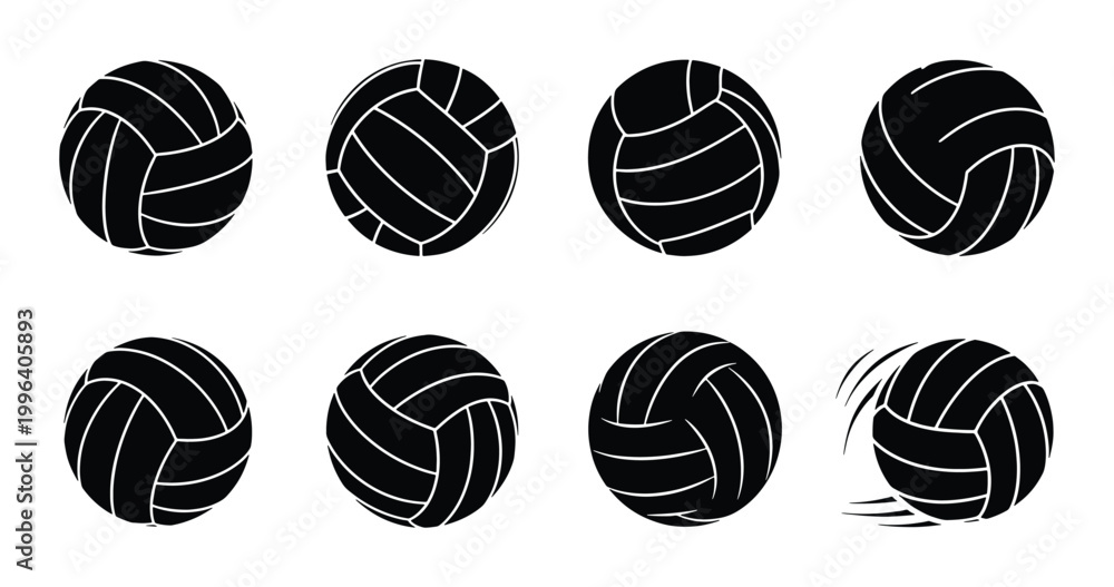 Obraz premium Volleyball Icons Set, Black and White Sport Balls, Graphic Elements for Game Design and Athletic Branding