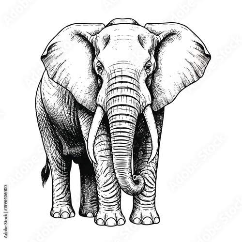 Large Elephant Standing Facing Forward.