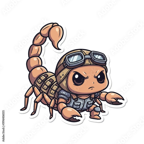 Cartoon scorpion in pilot gear.