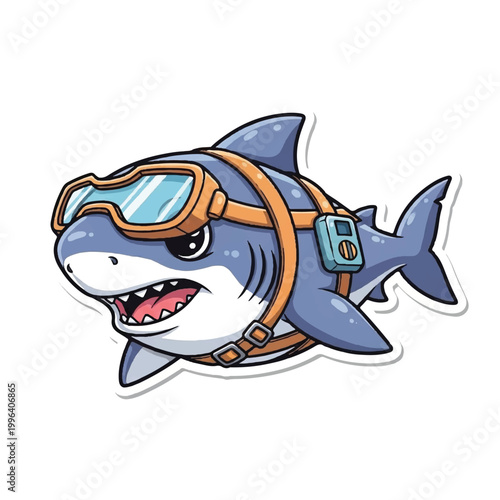 Cartoon shark with scuba gear on.