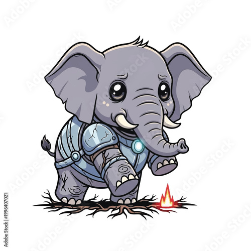 Cartoon elephant in armor standing.