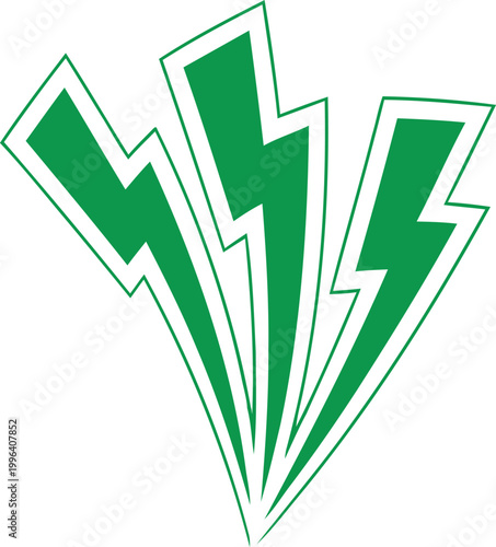 Three green lightning bolts radiating upwards, representing power and energy