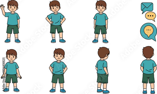 cartoon boy character poses with chat icons