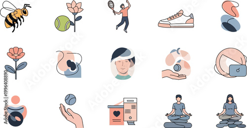Illustrations of wellness and self-care icons