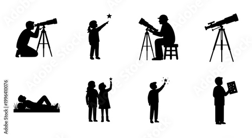 Schilderij op canvas Astronomy Silhouettes, Stargazing Icons, Observing Celestial Bodies, Scientific