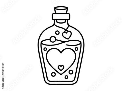 Romantic Love Potion Glass Bottle Icon - Minimalist Valentine's Day Magic Line Art