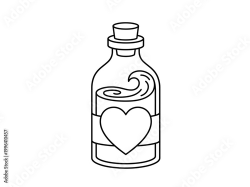 Romantic Love Potion Glass Bottle Icon - Minimalist Valentine's Day Magic Line Art