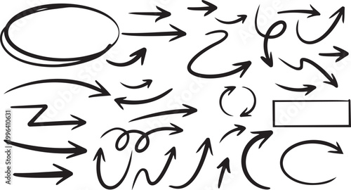 Directional Design Elements: An assortment of hand-drawn arrows in various shapes and directions, offering a versatile set of visual tools for design and communication.png