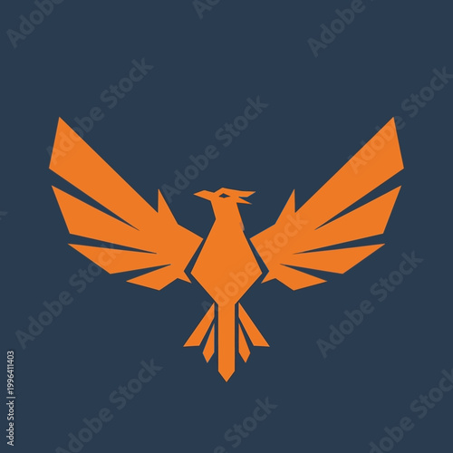 Stylized Orange Phoenix Bird Emblem on Dark Blue Background.