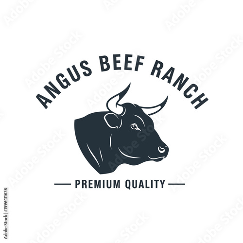 Angus Beef Ranch Premium Quality Bull Head Logo.