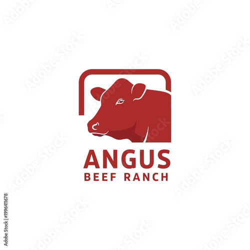 Angus Beef Ranch Logo with Red Cow Silhouette.