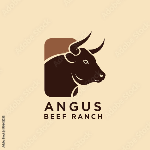 Angus Beef Ranch Logo Featuring a Powerful Bull Head.
