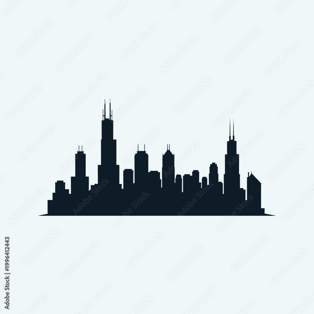 Obraz premium Silhouette of a Modern City Skyline at Dusk.