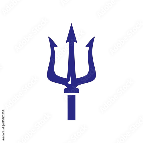 A stylized blue trident symbol on a white background.