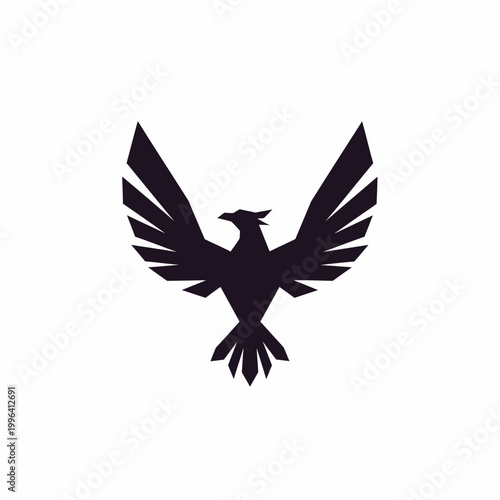 Stylized Black Silhouette of a Mythical Phoenix Bird.
