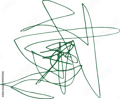 Messy pen scratch abstract doodle, chaotic green ink scribbles on white background, expressing confusion, creativity or brainstorming, hand drawn random lines, modern minimal illustration concepts