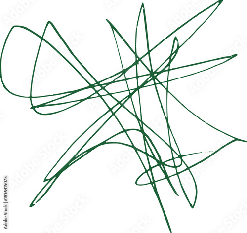 Messy pen scratch abstract doodle, chaotic green ink scribbles on white background, expressing confusion, creativity or brainstorming, hand drawn random lines, modern minimal illustration concepts