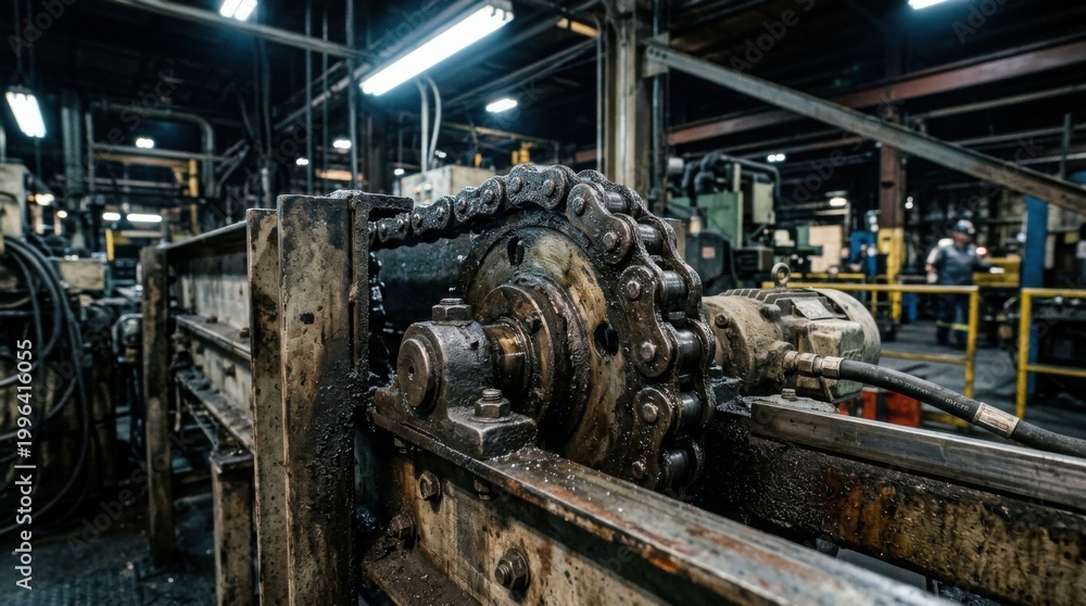 Fototapeta premium Industrial machinery in a factory setting, detailed view.