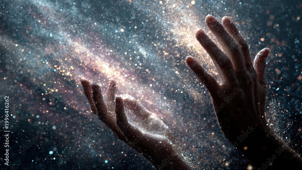 Fototapeta premium Human Hands Reaching Toward Milky Way Galaxy