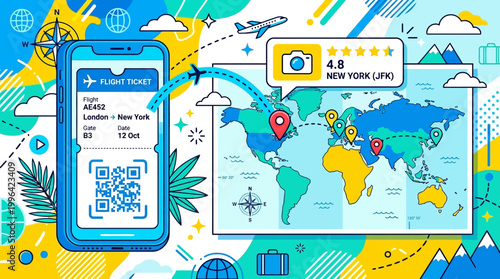 Travel planning and booking mobile application for exploring global destinations and finding attractions worldwide