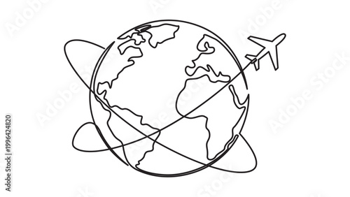 Airplane flying around the globe, representing travel and global connectivity