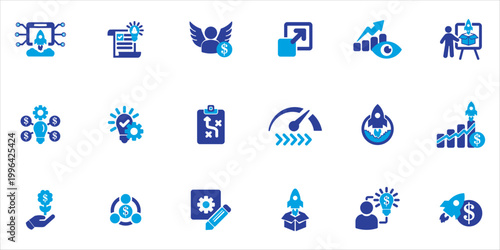 startup icon set, concept, funding, investor, pitch, start-up and more. simple colored vector