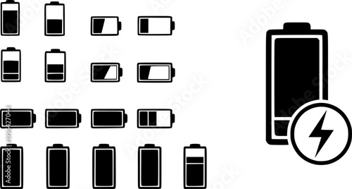 Battery icon set vector. battery charging symbol, battery charge level vector
