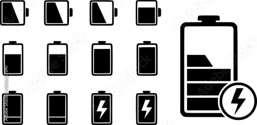 Battery icon set vector. battery charging symbol, battery charge level vector
