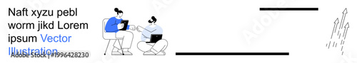Business communication, teamwork, remote work, digital tools, productivity, online meetings. Two individuals using laptops. Teamwork and business communication concept