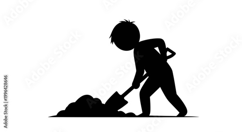 Silhouette of a person digging in the dirt with a shovel, representing effort and hard work.