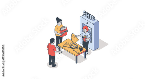 Isometric Illustration of People Shipping Packages at the Post Office.