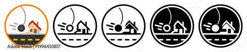 Flat house demolition icons, in outline and solid styles