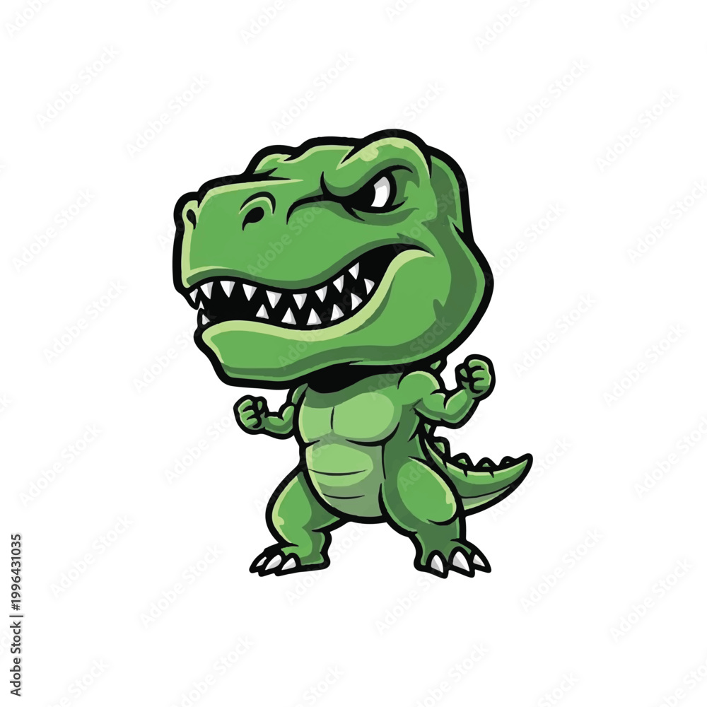 Obraz premium Smiling cartoon dinosaur with sharp teeth.
