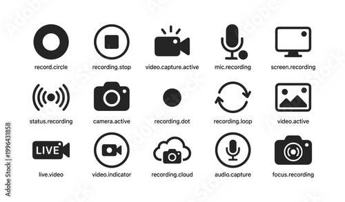 Recording and live broadcast icons showing mic screen and indicators